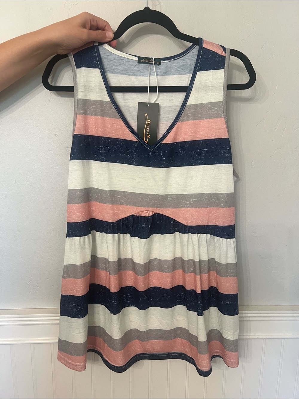 Amazon Striped Sleeveless Tank Top in Navy, Pink, Gray, White